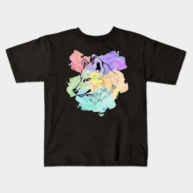 Watercolor Wolf Kids T-Shirt by Art by Ergate